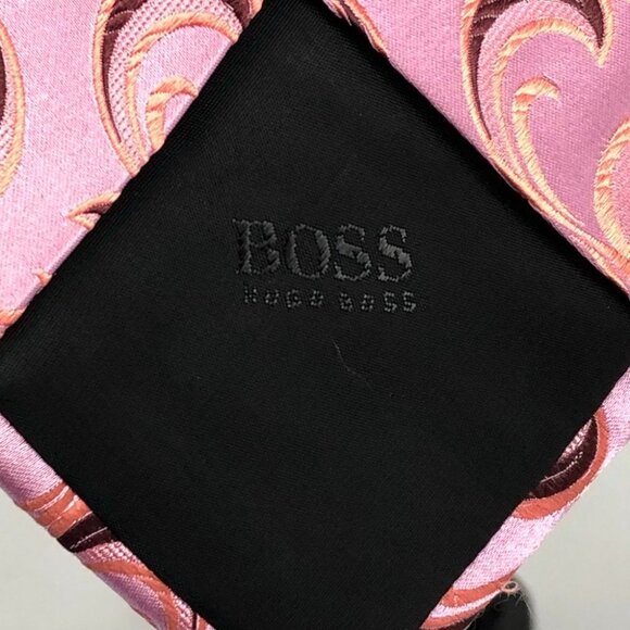 BOSS Hugo Boss Pink Swirl Patterned wide Tie 100% Silk - Picture 6 of 9